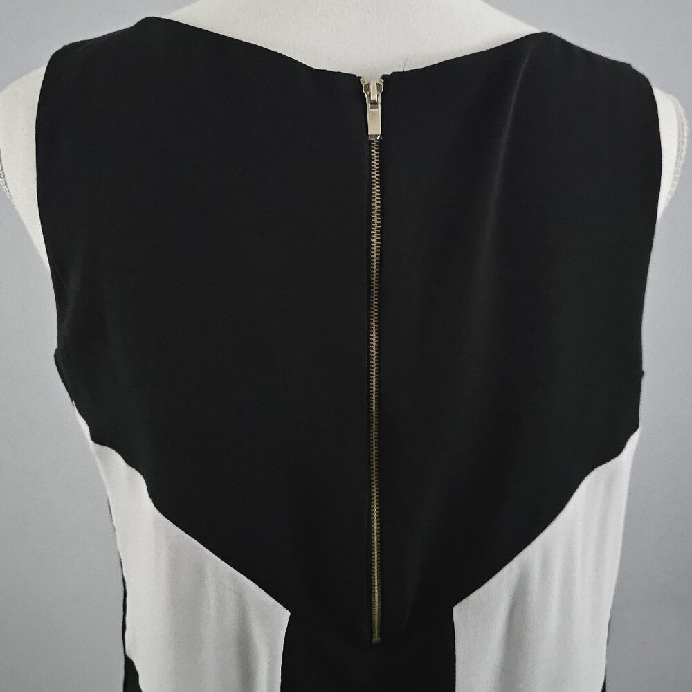 ANN TAYLOR black/cream BLOUSE top SLEEVELESS dressy LINED zipper - Picture 8 of 10